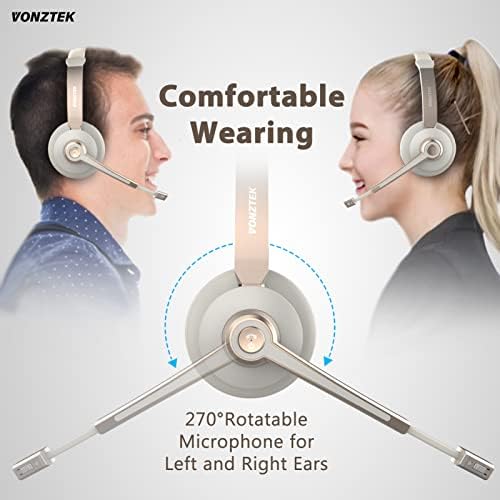Bluetooth Headset, Wireless Headset with Microphone Noise Canceling & USB Dongle, Wireless Headphone with Mute Button, Handsfree for Mobile Phone/Computer/Office/Call Center/Skype/Zoom/Meeting