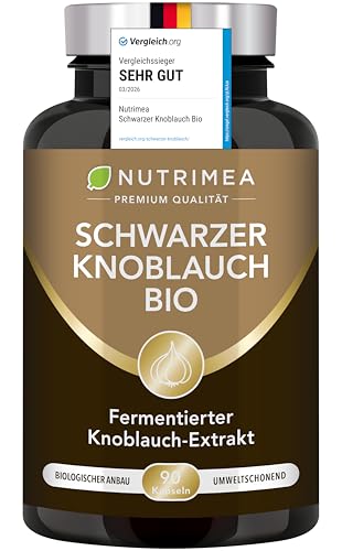 Schwarzer Knoblauch Bio - Reiner Extrakt fermentiert - Mit S-Allyl-Cystein - Hochdosiert Kapseln - Veganes Produkt - Nutrimea - Premium Qualität