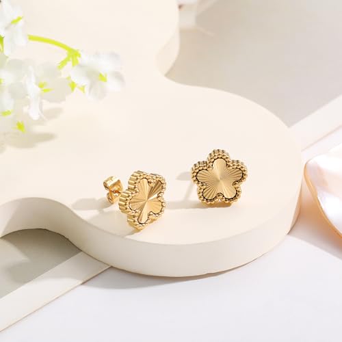 18K Gold Plated Clover Earrings for Women-Four Leaf Flower Lucky Stud Earrings 4 Leaf Dangle Earrings Simple Jewelry Gifts for Women3
