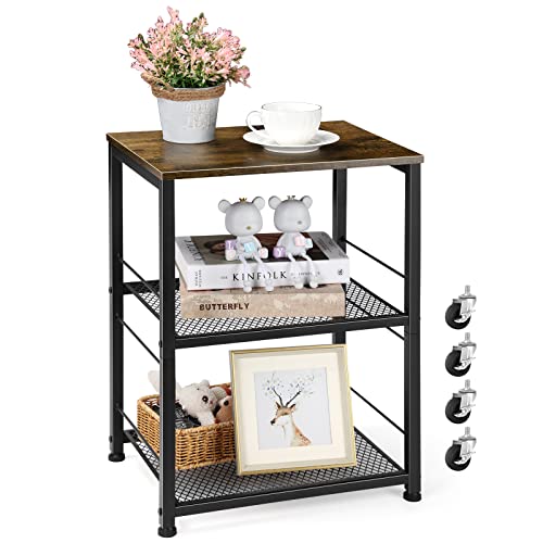Eteli Side Table Small With Wheels Industrial Night Stand Storage Shelf 3 Tier Wood End Table With Metal Frame For Small Space Living Room Bedroom Kitchen Office #TOP7