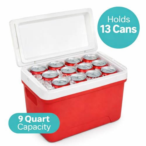 Image of Small Cooler 9 Quart Laguna Ice Chest, 13 Can Capacity Portable Hard Cooler with Lid, Compact Insulated Cooler for Camping, Beach, Picnic & Travel - Red