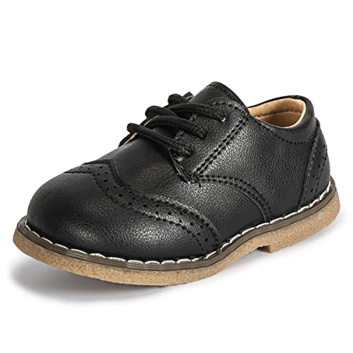 Image of Kannior Boys Girls Oxford PU Leather Shoes Little Kid Wedding Dress Shoes Toddler Lace Up Non-Slip Texture Sole Loafer Flats Classic School Uniform Walking Shoes