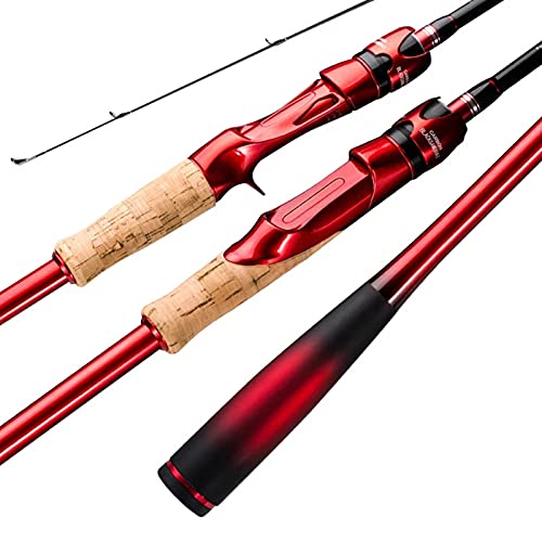 JKCKHA 2-teilige 7-Fuß-Spinnrute & Casting-Rute 30 Ton Carbon Fiber Angelrute mit 1 Spitzen - Medium Portable Spin Bass Fishing Rod,Red Spinning Rod,6.9ft Cover