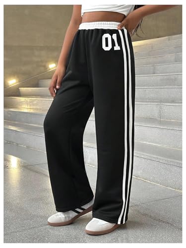 Milumia Girl's Number Graphic Striped Sweatpants Baggy Elastic Waist Wide Leg Trousers4