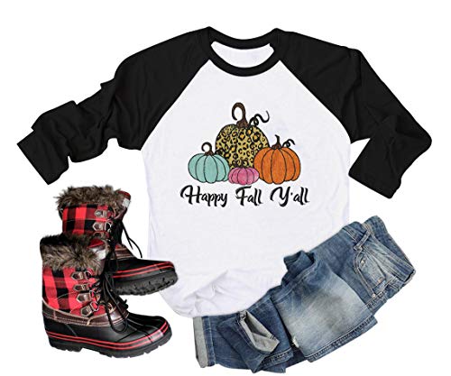 It's Fall Y'all T-Shirt Women Thanksgiving Pumpkin Graphic Funny Long Sleeve Top Blouse (Black, L)