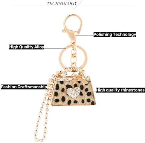 GLOGLOW Purse Keychain, 3D Sparkling Charm Rhinestones Leopard Wallet Key Ring for Women Girls Car Keys Bag - Image 3
