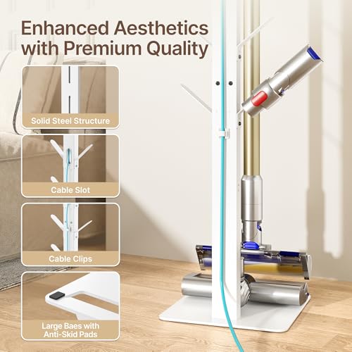 Image of PEGZONE Vacuum Cleaner Stand, Compatible with Dyson G5 V16 V15 V12 V11 V10 V8 V7 V6, NEC180 280TL, S11 A10 A11, Cordless Vacuum Accessories Holder, Attachments Organizer with 8 Storage Hooks, White