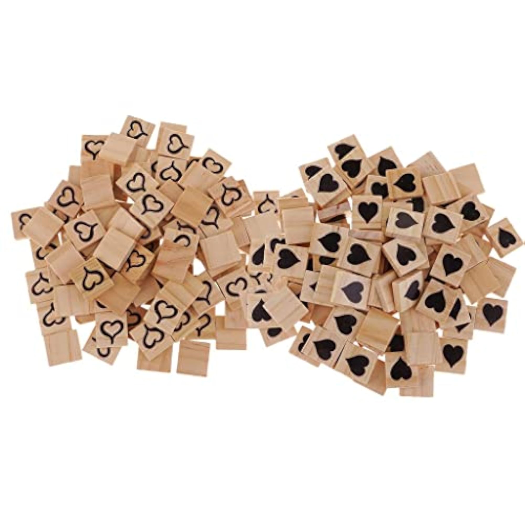 100 Pieces Heart Printed Wood Cube Blocks for Puzzle Craft Tiles, 20x18mm