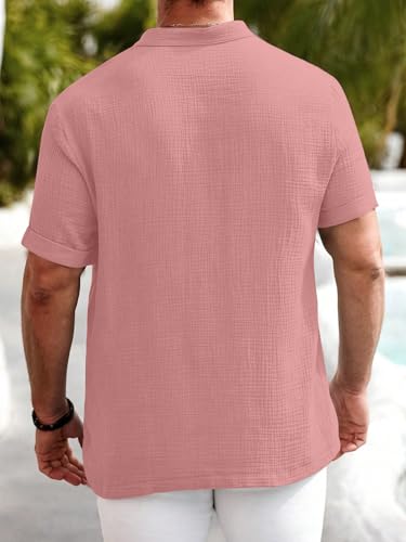 Image of Men Shirt | Black Textured Cotton Blend | Regular Fit Casual Shirt | Half Short Sleeve | Mandarin Chinese Collar | Button Down | Summer Office Wear | Stylish Shirt for Men