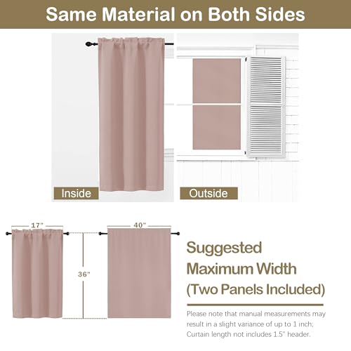 Image of Blush Pink Curtains for Small Window Treatment, Light Blocking Short Kitchen Window Curtains Over Sink, Rod Pocket Half Window Tiers for Bathroom Basement, Each 40Wx36L, 2 PCS