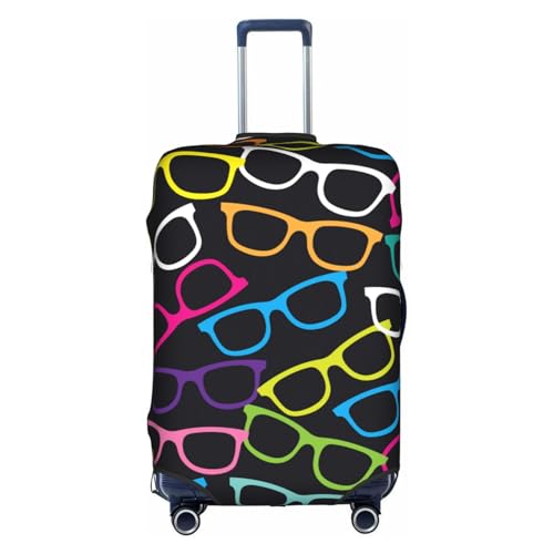 Art Colorful Eyeglasses Travel Luggage Cover Elastic Suitcase Protector Washable Baggage Covers For Trunk Case Fits 22-24 Inch Luggage