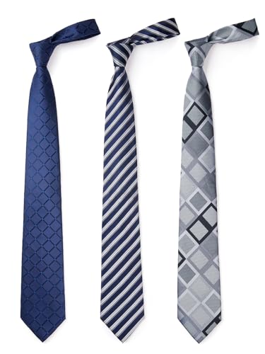 HISDERN Lot 3 PCS Classic Elegant Men's Silk Tie Set Necktie & Pocket Square - Multiple Set, 01TD-02, Onesize