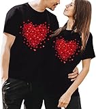 Valentine's Matching Couples T Shirts Love Heart Print Graphic Tees Husband Wife Valentine Shirt Tops(Women Black,XXL)