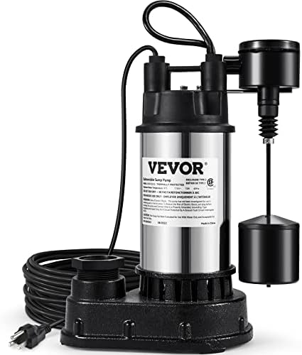 VEVOR 1.5 HP Submersible Cast Iron and Steel Sump Pump, 6000 GPH Submersible Water Pump with Integrated Vertical Float Switch, for Basement Water Basin and Flooding Area
