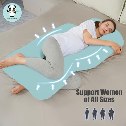 HIPHOP PANDA U-Shaped Pregnancy Pillow for Sleeping - Full Body Maternity Support Pillow with Removable Cover - Comfort for Back, HIPS, Legs, Belly - 57 Inch for Pregnant Women, Ice Blue
