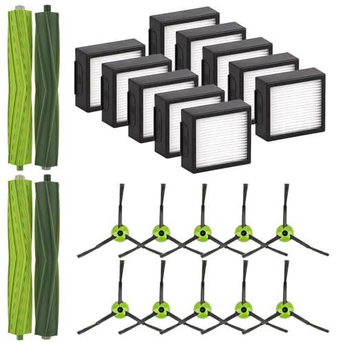 (24 Piezas) Combo j9+ Accesorios Compatibles con iRobot Roomba Combo j7+/ Combo j9+/ Combo 10 Max Robot Aspirador, 4 Cepillos de Rodillos, 10 Cepillos Laterales, 10 Filtros HEPA, kit de recambios
