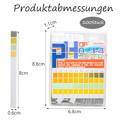 100 Stück PH Teststreifen, 0-14 PH Wert Teststreifens, Säure Basen Teststreifen, Indikatorpapier Messbereich Strips für Wasser, Pool, Laboratorien, Aquarien, Schule & Teich, Schnelltest