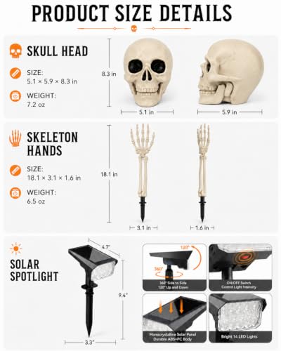 Solar Halloween Lights Outdoor with Skeleton Head and Hands - image 9