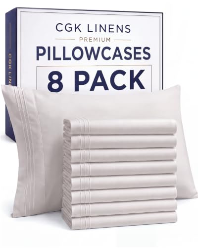 King Standard Pillow Cases Set of 8 - Soft Pillowcase Covers - Light Grey