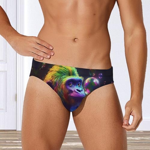 Colorful Chimpanzee Monkey Animal Men's Swimming Trunks Briefs Beach Swimwear Low Rise Bikini Swimsuit Print Bathing Suit4
