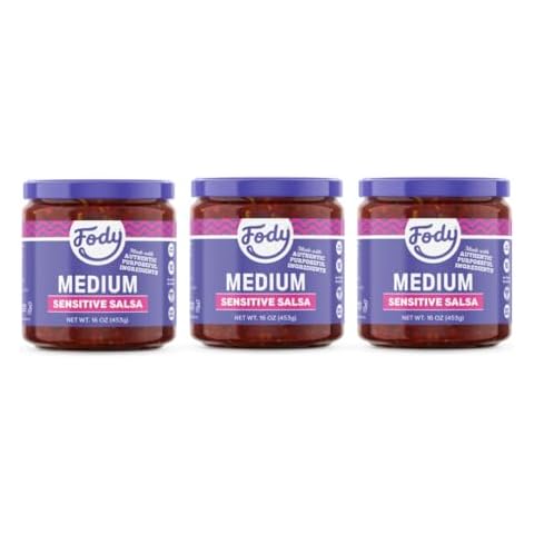 Fody Foods Vegan Medium Salsa, Chunky Tomato Jalapeno Salsa, Low Fodmap Certified, Sensitive Recipe, Gut & IBS Friendly, 16 Ounce, Pack of 3, Packaging May Vary Cover