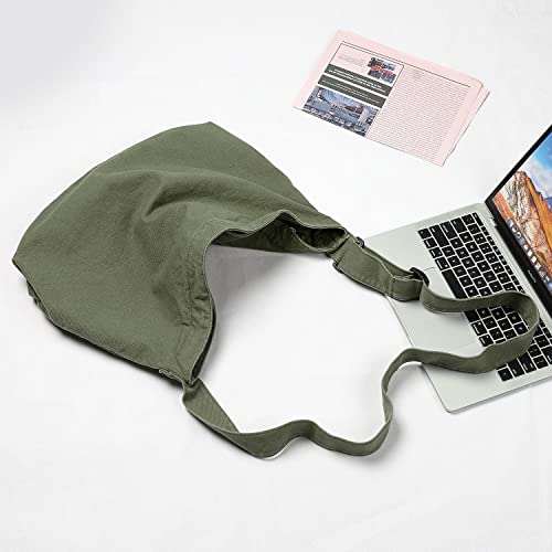 Canvas Crossbody Bag, Etercycle Large Capacity Hobo Bag Canvas Shoulder Bag with Zipper and Adjustable Shoulder Strap for Travel School Shopping (Green) - Image 2