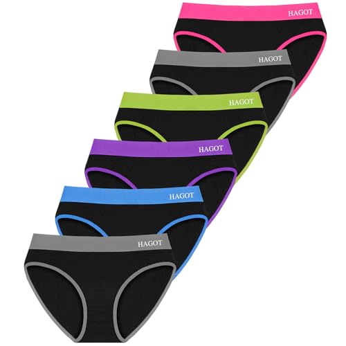 HAGOT 6er Pack Mädchen Slips Unterwäsche aus Baumwolle, Teenager Mädchen Baumwolle Unterwäsche, Weiche Schlüpfer für Teen Stretch Slips, L