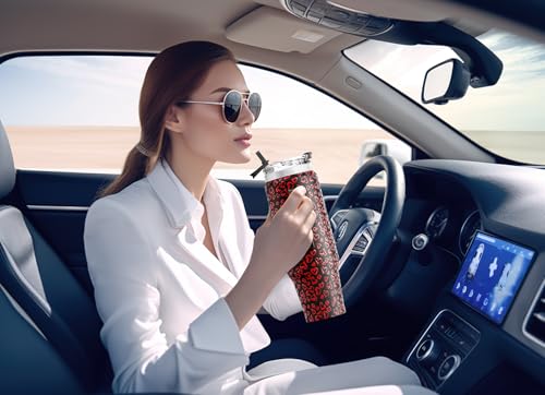 Meoky 40 oz Tumbler with Handle and Straw, Insulated Tumbler with Lid and Straw, Stainless Steel Travel Mug, Keeps Cold for 34 Hours, 100% Leak Proof, Fits in Car Cup Holder (Heart)