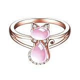Generic Gürtel Ringe Romantische Ringe im Katzenstil in Roségold mit rosa Steinkristall und Diamantring