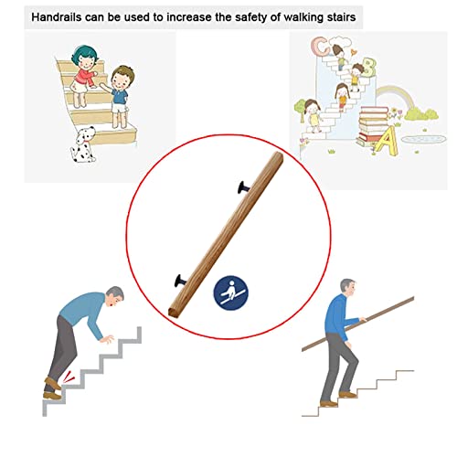 Wooden Stair Handrail, Single Piece Handrails, Complete Kit with Metal Bracket, Safety Anti-Slip Wall Stair Rail for Indoor Elderly Children, for Bars Lofts Kindergarten Guardrail Corridor