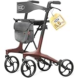 VOCIC Z75 Carbon Rollator Faltbar und leicht mit Sitz, 5,5kg Ultralight Rollator Schmal für Wohnung, Indoor & Outdoor Faltbarer Rollatoren Klappbar für Senioren, Max. 136kg, 5 Jahre Support, Rot