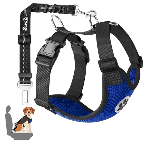 SlowTon Ensemble de Harnais et Laisse de s&eacute;curit&eacute; de Voiture, Multifonction Tissu R&eacute;glable Respirant Gilet Ordinaire Harnais avec Ceinture De S&eacute;curit&eacute; en Voiture Route Voyage Promenade