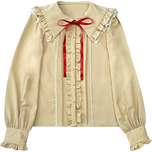 Image of Lolita Women Ruffle Sailor Collar Blouse Shirt Kawaii Teen Bow Tie Cat Ears Fashion Button Front Junior Cute Tops