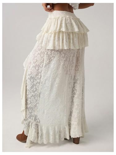 SHENHE Women's High Low Lace Skirt Low Rise Layered Ruffle Western Boho Hippie Fairy Long Skirt2