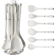7 Piece Cooking Kitchen Utensils Set, White Silicone Spatula Set with 360Rotating Utensils Holder, 446F Heat Resistant Kitchen Tool Set Gadgets Tools Set for Nonstick Cookware White