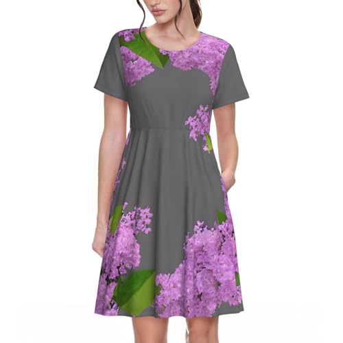 Robe d'été sans repassage à manches courtes et fleurs lilas confort femme