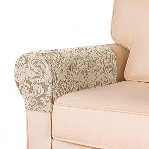 SXNING Jacquard Armrest Covers Stretch Chair Sofa Arm Protectors Removable Sofa Arm Rest Cover Detachable Sofa Cover Protector 2pcs/Set (Khaki), Length:45.7-53.3cm/18-21 inches