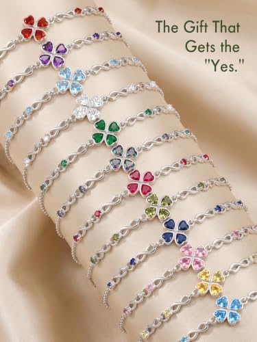 Infinity 4-Leaf Clover Birthstone Tennis Bracelet 925 Sterling Silver - 3