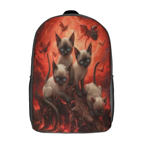 Sac à dos chat siamois école maternelle avec double compartiment pour bouteille et lunchbag