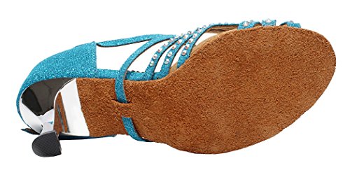 Chaussures de danse latine bleu satiné avec talon strass pointure 37 - 5
