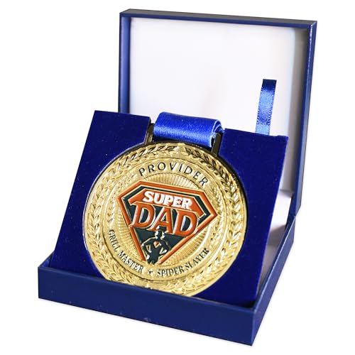 Nova Vault Award Medals for Super Dad or Mom – 18K Gold Plated – Blue Faux Leather Case with...