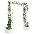 VINGLI Wooden Garden Arbor with Planter, Wedding Arch for Ceremony, Wood Garden Arbour Trellis for Plant Climbing, Pergola for Garden Backyard, Lawn, Outdoor (White)