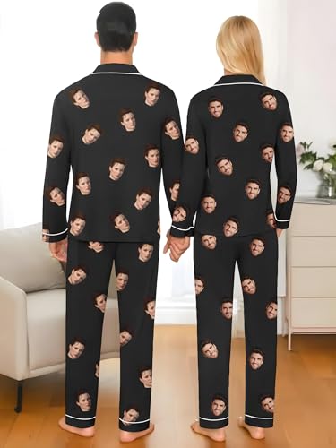 Personalized Pajamas Set with Photo, Custom Pajamas Button Down Matching Couples Pajamas Gift for Women Men4