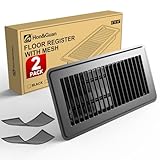 Hon&Guan Floor Register 4x10 Inch, Heavy Duty Walkable Floor Vent Easy Adjust Air Vent Covers for Home Floor, Rust Proof Finish Registers with 2PCS Magnetic Vent Mesh, Black, 2PCS