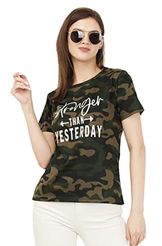 LEOTUDE Regular Fit Half Sleeve Camouflage Women's Tshirt