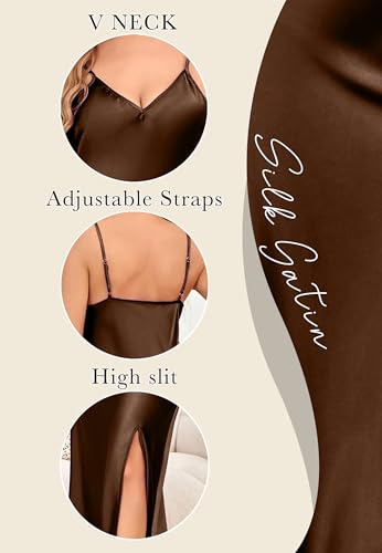Image of ALCEA ROSEA Women's Long Satin Slip Dress Nightgowns Sexy Lingerie Adjustable Strap Midi Dress Silky Gown V Neck Under Dress