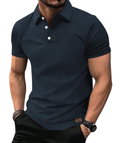 SwissWell Polo Hombre Manga Corta Transpirable Golf Polos Verano Camisa Deportivos para Hombre T Shirt Azul Marino M