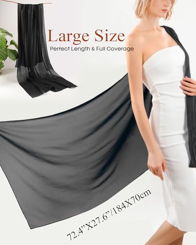 FURTALK Chiffon Shawl Wraps for Women Evening Dresses Soft Scarf Formal Wedding Bridal Scarves Black - Thumbnail 6