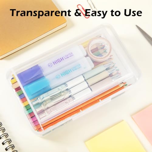 Image of Double Layer Plastic Clear Hard Pencil Cases Box with Personalized sticker | Colored Cute Pen Cases Box for School Office Supplies Marker Crayon Organizer Storage Box,Standard Size