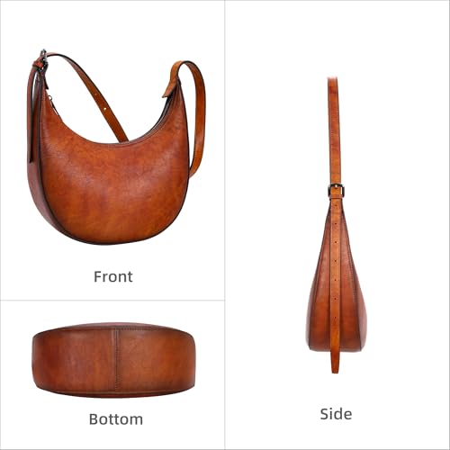Iswee Women’s Crossbody Handbag Crescent Shoulder Bag Brown Leather Purses and Handbags Satchel Lightweight Travel Purse(Brown)